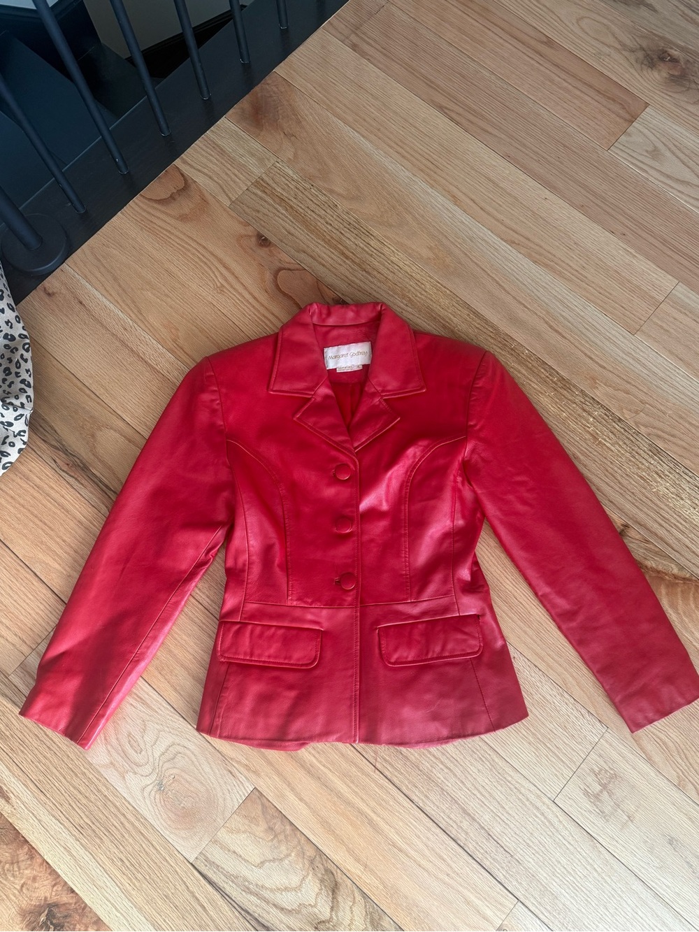 Vintage Red Leather Blazer Jacket
